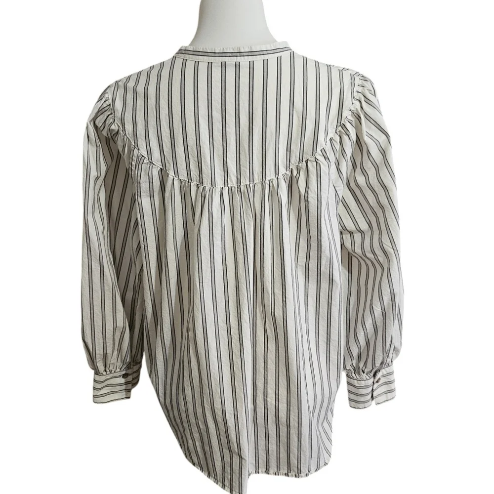 Old Navy Puff Sleeve Striped Henley White Size XL